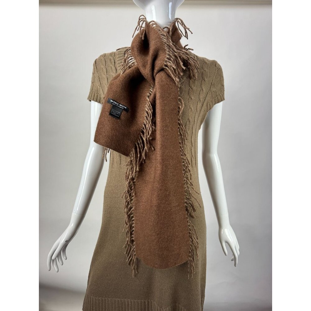 Mariele Waithe 100% Cashmere Brown Scarf With Fringe Detail